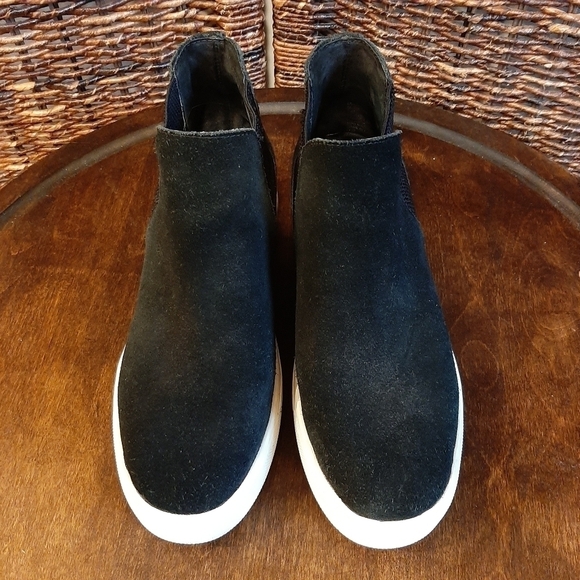 Steve Madden Sultan Suede Leather Booties Black 7.5 Wedge Chelsea Sneakers - Picture 2 of 8